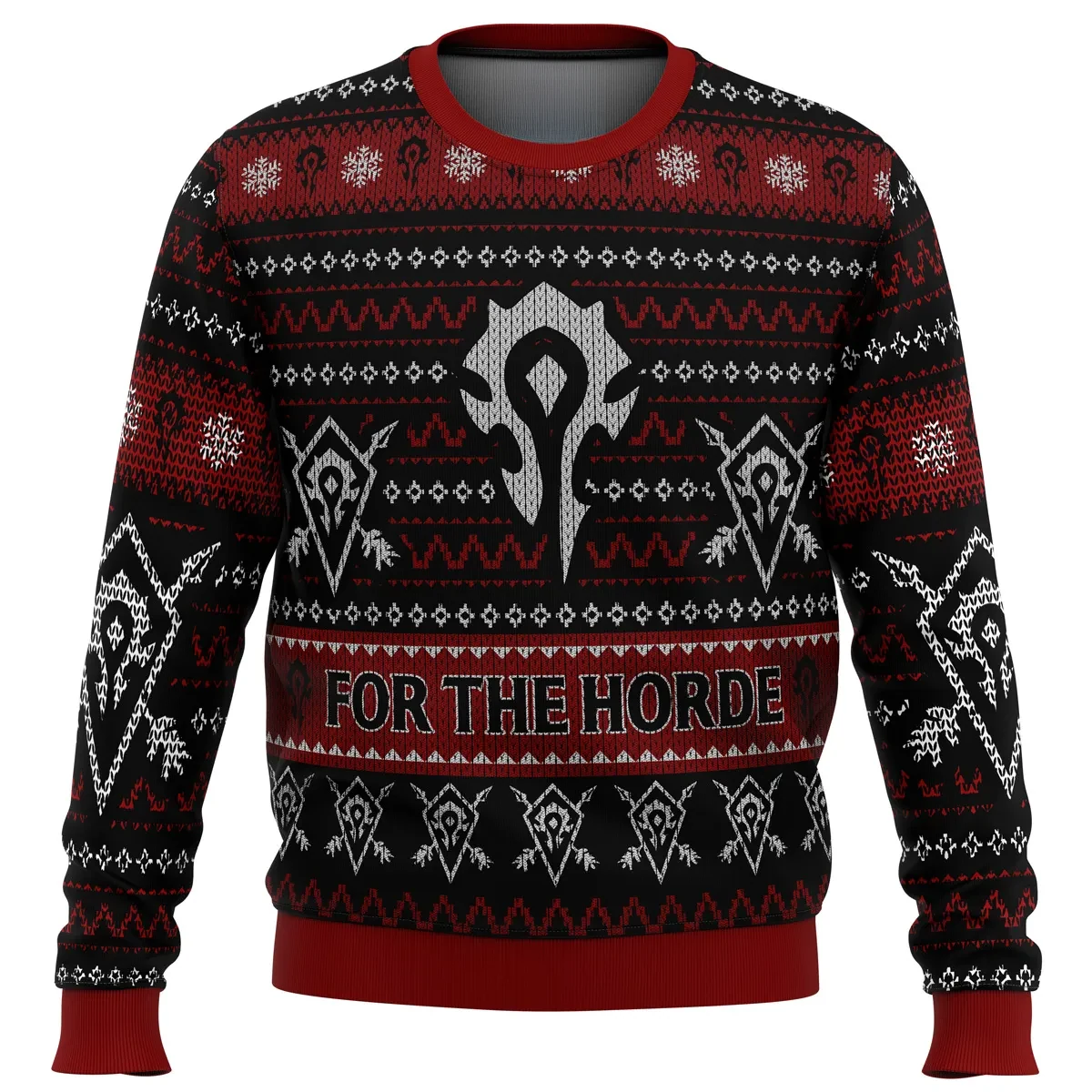 World of Warcraft For The Horde Ugly Christmas Sweater, WoW Horde Emblem Holiday Sweater, MMORPG Gamer Xmas Gift, Unisex Crew Neck Sweatshirt