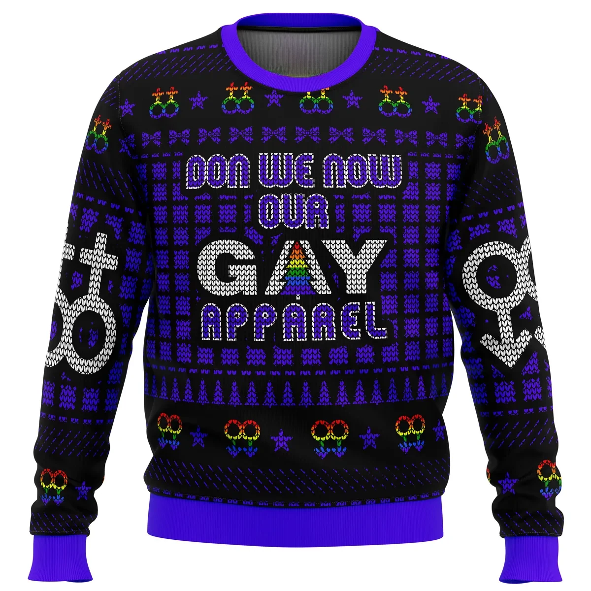 Don We Now Our Gay Apparel LGBT Ugly Christmas Sweater, Rainbow Pride Holiday Sweater, Unisex All Over Print Sweatshirt, Funny Xmas Gift