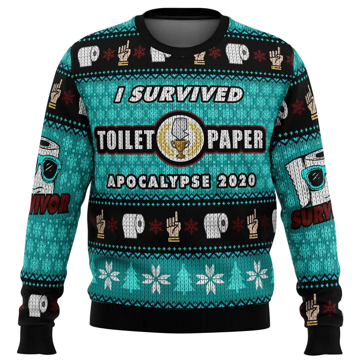 I Survived Toilet Paper Apocalypse 2020 Ugly Christmas Sweater, Funny Quarantine Meme Holiday Sweater, Xmas Jumper
