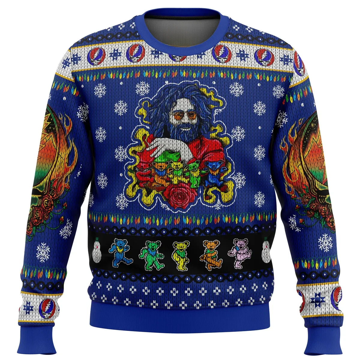 Jerry Garcia Grateful Dead Ugly Christmas Sweater, Dancing Bears Steal Your Face Holiday Sweater, Deadhead Classic Rock Music Xmas Gift