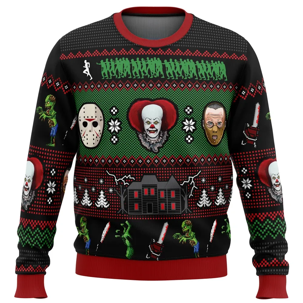 Classic Horror Christmas Ugly Christmas Sweater, Jason Pennywise Hannibal Horror Movie Holiday Sweatshirt, Spooky Xmas Gift for Fans