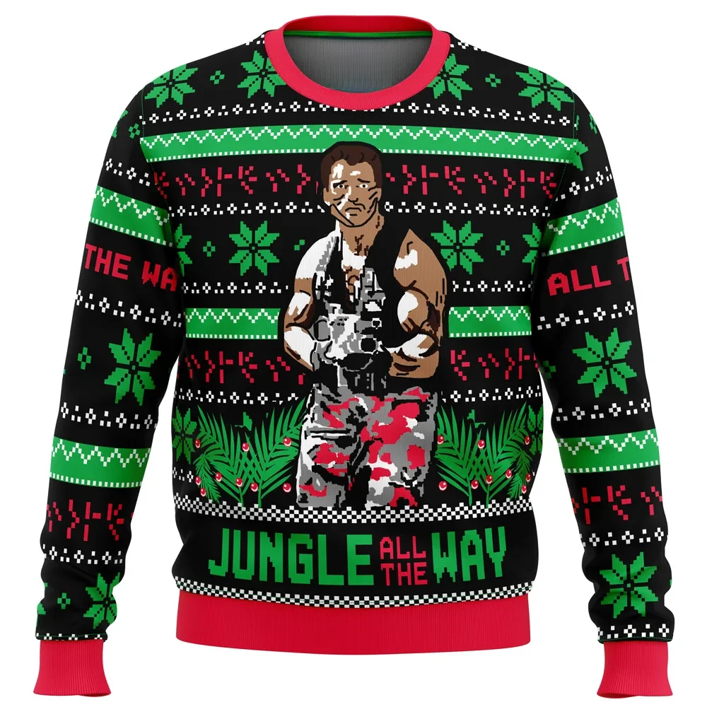 Jungle All The Way Arnold Schwarzenegger Ugly Christmas Sweater, Christmas Movie Holiday Sweater, Unisex Xmas Jumper
