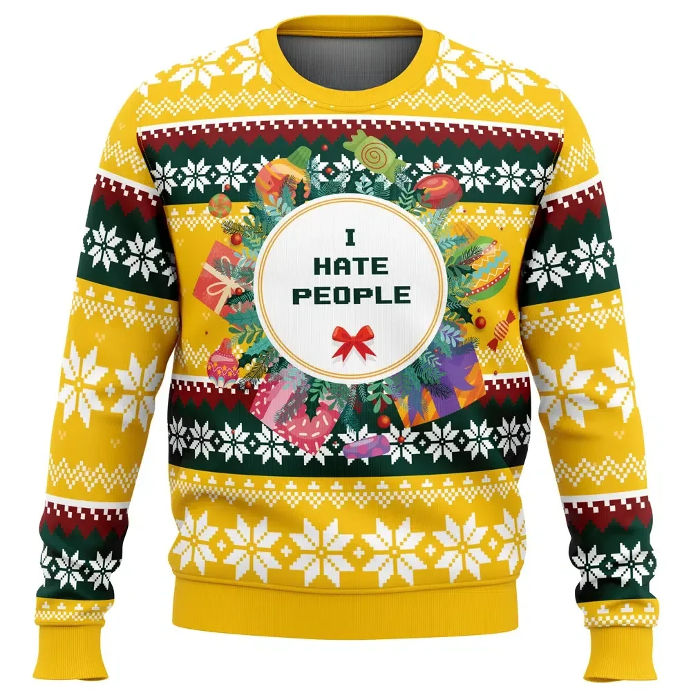 I Hate People Parody Ugly Christmas Sweater, Funny Introvert Holiday Sweater, Antisocial Unisex Sweatshirt, Sarcastic Xmas Party Gift