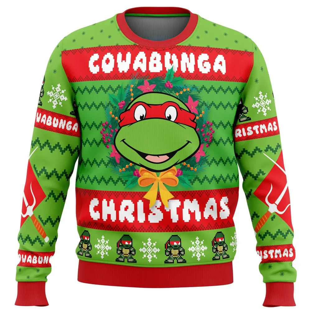 Cowabunga Raphael Christmas Teenage Mutant Ninja Turtles Ugly Christmas Sweater, TMNT Holiday Sweater, Unisex Xmas Jumper