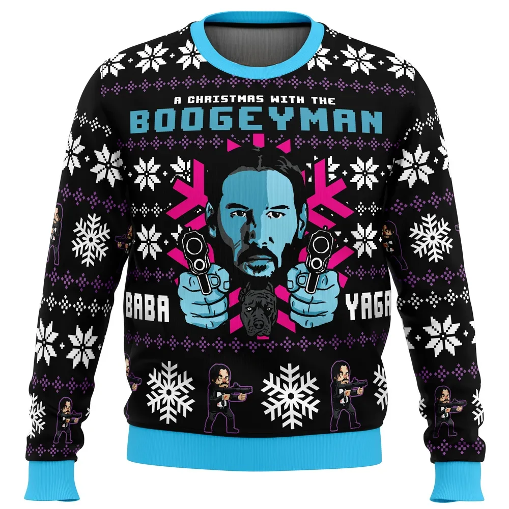 Christmas with the Boogeyman John Wick Ugly Christmas Sweater, Baba Yaga Holiday Sweater, Keanu Reeves Action Movie Pullover, Xmas Gift