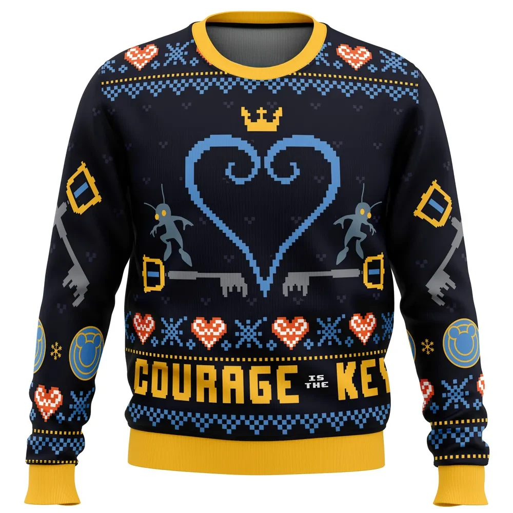 Courage is the Key Kingdom Hearts Ugly Christmas Sweater, Crowned Heart and Heartless Gamer Holiday Sweatshirt, Xmas Gift for RPG Fans