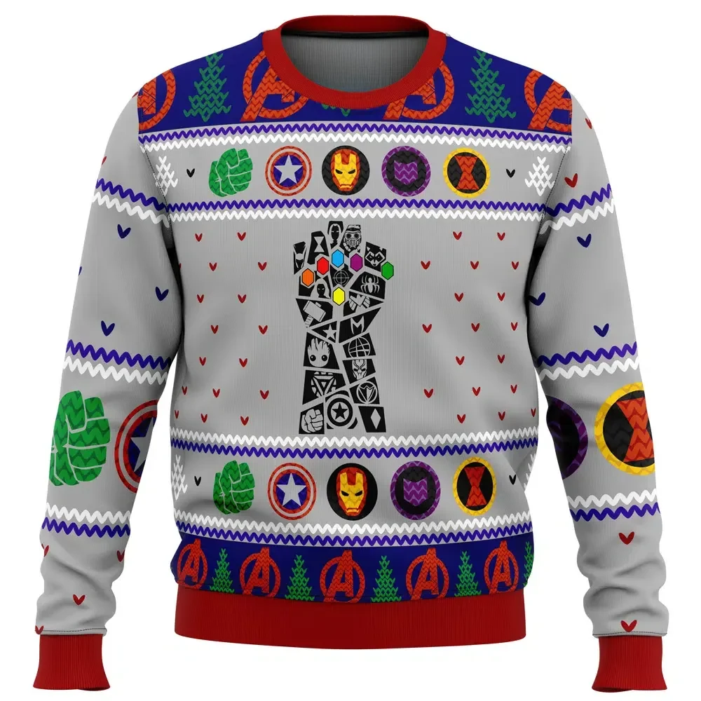 Avengers Infinity Gauntlet Ugly Christmas Sweater, Marvel Superhero Icons Holiday Sweater, Iron Man Captain America Hulk Xmas Gift for Fans