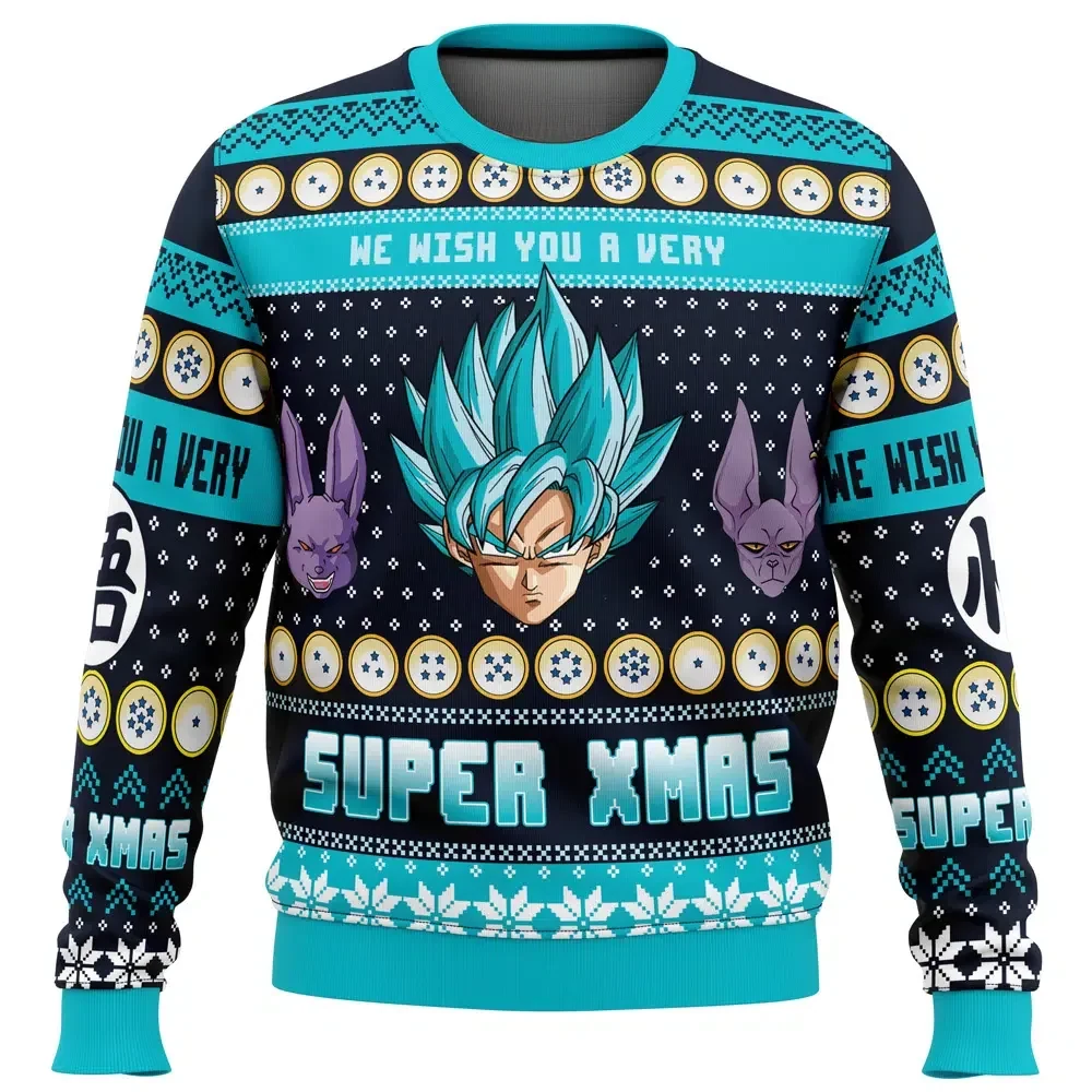 A Very Saiyan Christmas Super Saiyan Blue Goku Dragon Ball Z Ugly Christmas Sweater, DBZ Anime Holiday Sweater, All Over Print Xmas Sweater