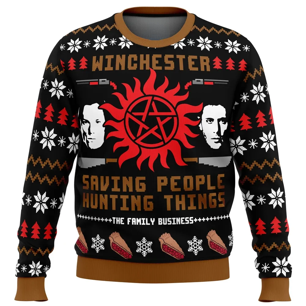 Christmas with the Winchesters Supernatural Ugly Christmas Sweater, Saving People Hunting Things Holiday Sweater, TV Show Xmas Sweater