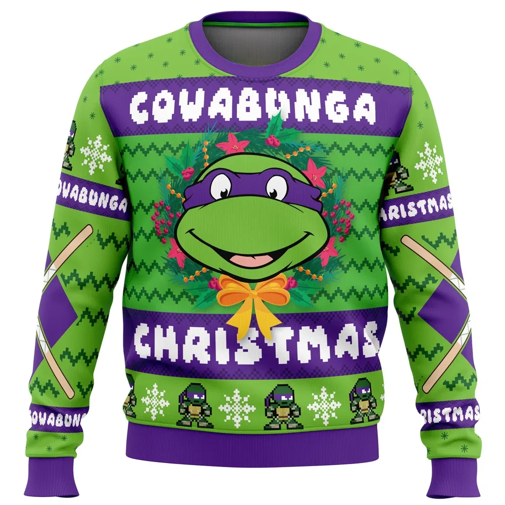 Cowabunga Donatello Christmas Ugly Sweater, Teenage Mutant Ninja Turtles Holiday Sweater, TMNT Xmas Gift, Retro Cartoon Fan Unisex Pullover