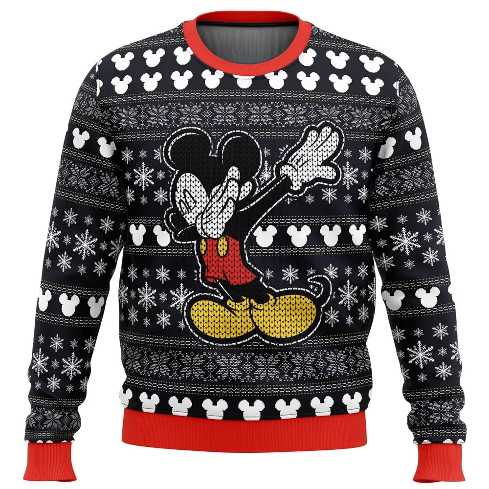 Mickey Dabbing Ugly Christmas Sweater, Mickey Mouse Dab Holiday Sweater, Disney Xmas Gift, Unisex All Over Print Sweatshirt for Family Party