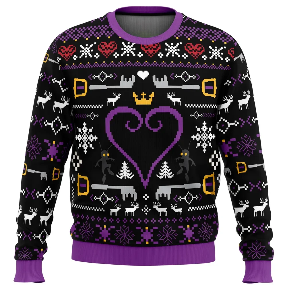 Kingdom Hearts Ugly Christmas Sweater, Heart Keyblade and Heartless Holiday Sweater, Unisex All Over Print Xmas Sweatshirt, Gamer Gift for Fans