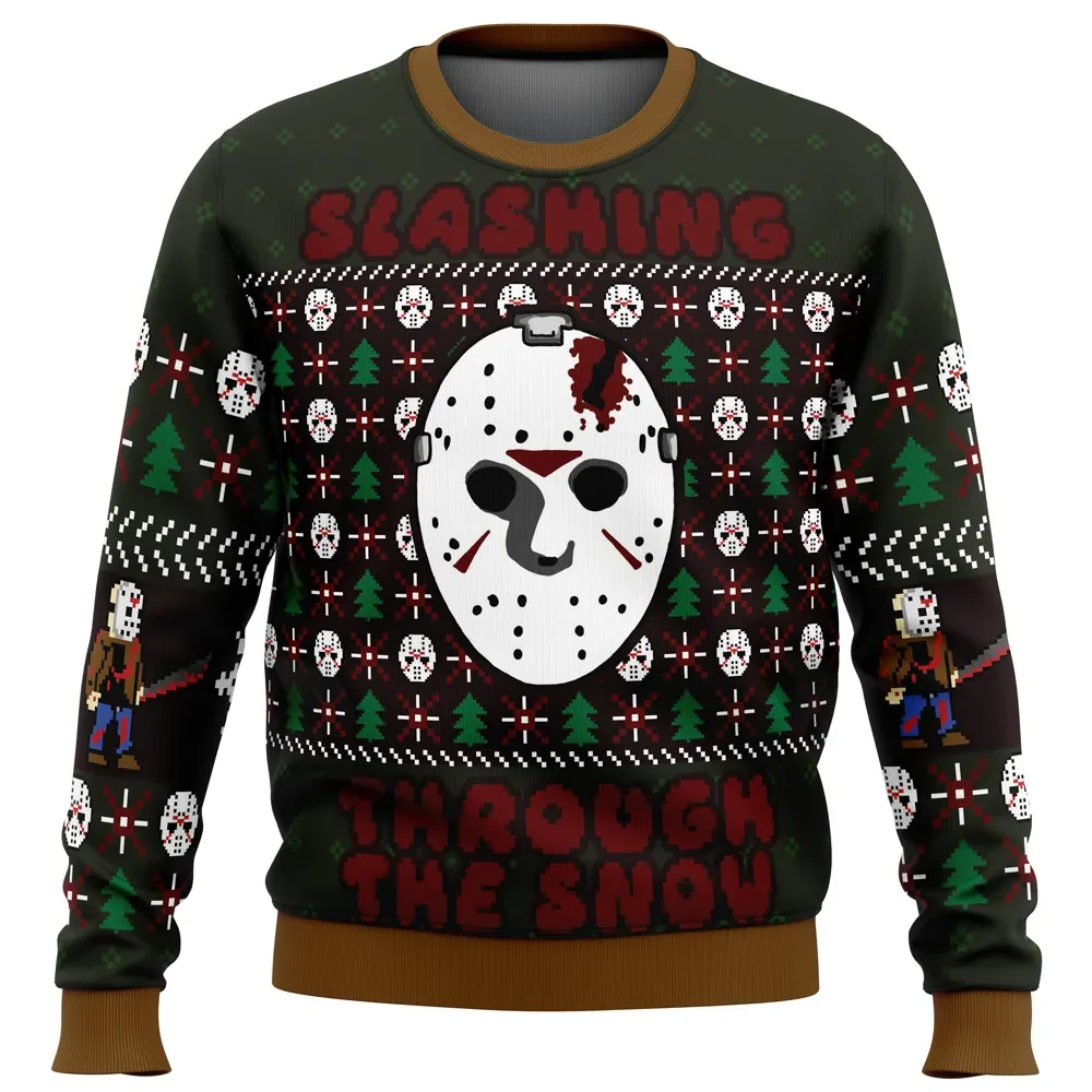 Slashing Through The Snow Jason Voorhees Friday the 13th Ugly Christmas Sweater, Horror Movie Holiday Sweater, All Over Print Xmas Sweater