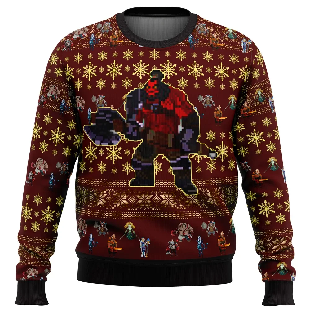 Dota 2 Axe Ugly Christmas Sweater, Pixel Art Mogul Khan Holiday Sweater, Unisex MOBA Gamer Xmas Sweatshirt, Party Gift for Dota Players