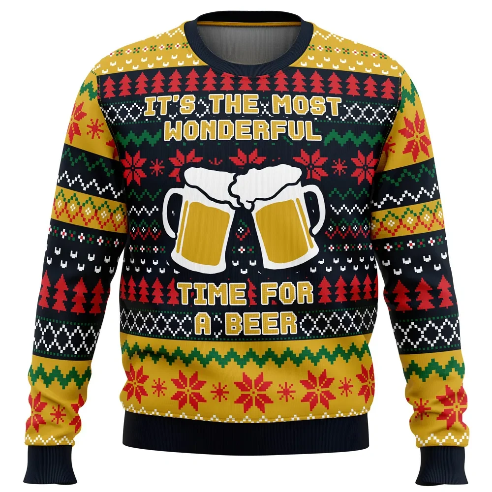 It's the Most Wonderful Time for a Beer Ugly Christmas Sweater, Funny Beer Holiday Sweater, Clinking Mugs Unisex Sweatshirt, Xmas Party Gift