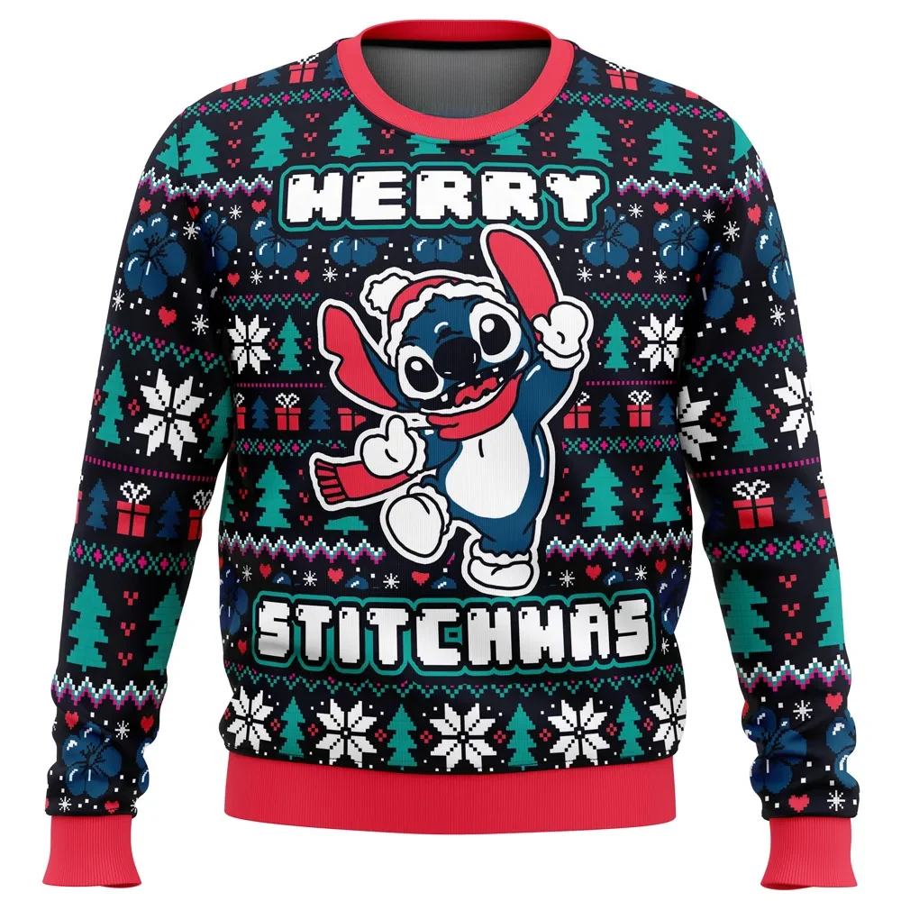 Merry Stitchmas Stitch Ugly Christmas Sweater, Lilo and Stitch Holiday Sweater, Cute Alien Disney Cartoon Xmas Gift for Ohana Fans