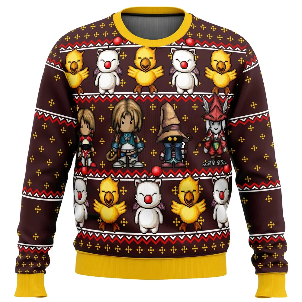 Final Fantasy IX Ugly Christmas Sweater, Final Fantasy 9 Holiday Sweater, Zidane Vivi Garnet Freya, Chocobo and Moogle, Retro Gamer Xmas Gift