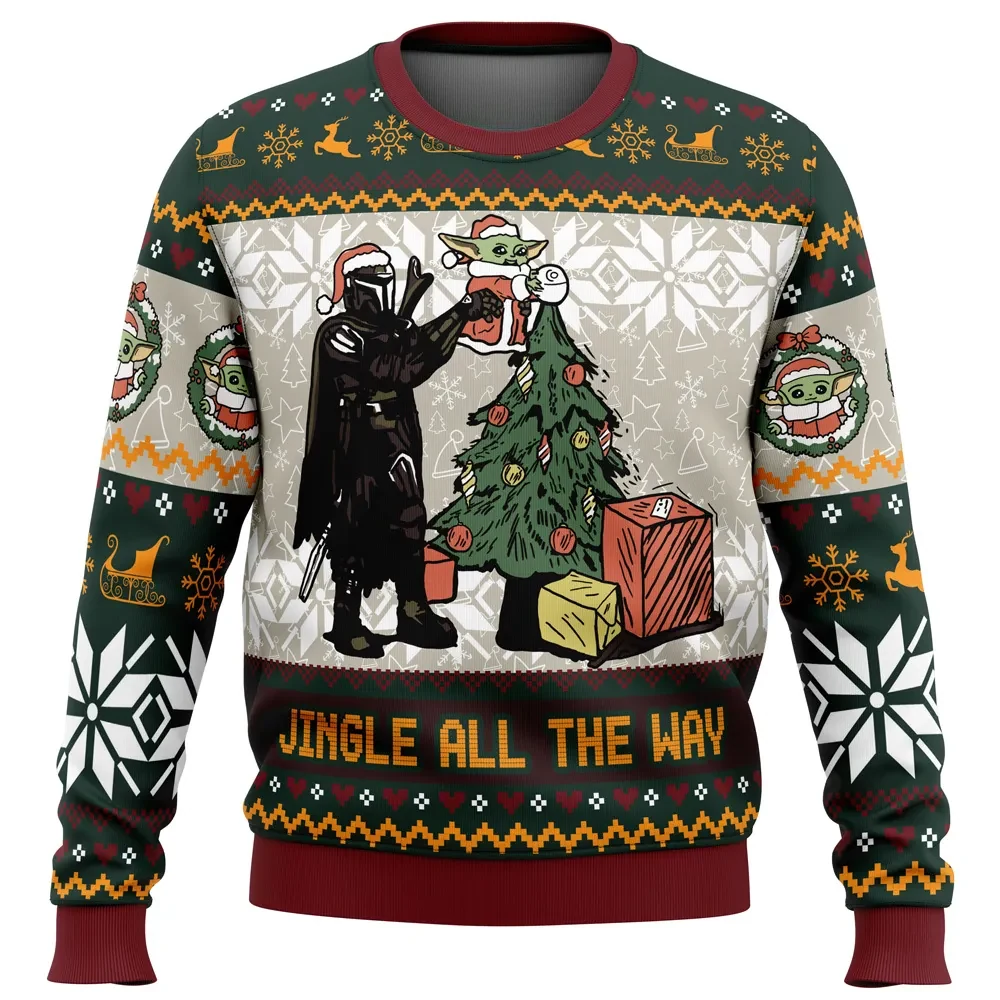 Jingle All The Way Mandalorian Star Wars Ugly Christmas Sweater, Grogu Baby Yoda Holiday Sweater, Star Wars Xmas Gift for Mando Fans