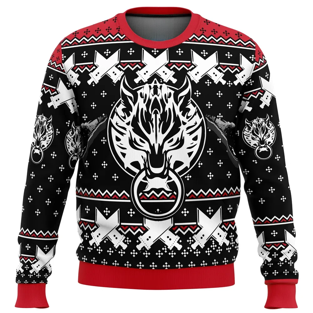 Final Fantasy Comet Ugly Christmas Sweater, Final Fantasy VII Cloud Wolf Emblem Holiday Sweatshirt, Unisex Gamer Xmas Gift for RPG Fans