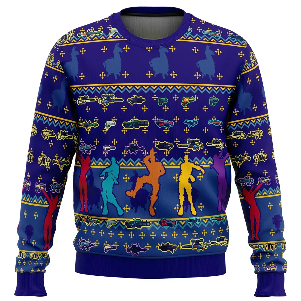 Fortnite Party Ugly Christmas Sweater, Fortnite Dance Emote Holiday Sweater, Unisex Gamer Xmas Sweatshirt with Llamas, Gift for Fans