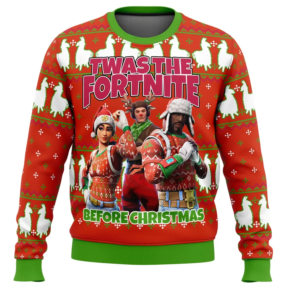 Twas the Fortnite Before Christmas Ugly Christmas Sweater, Winter Skins and Llamas Fortnite Holiday Sweater, Battle Royale Gamer Xmas Gift
