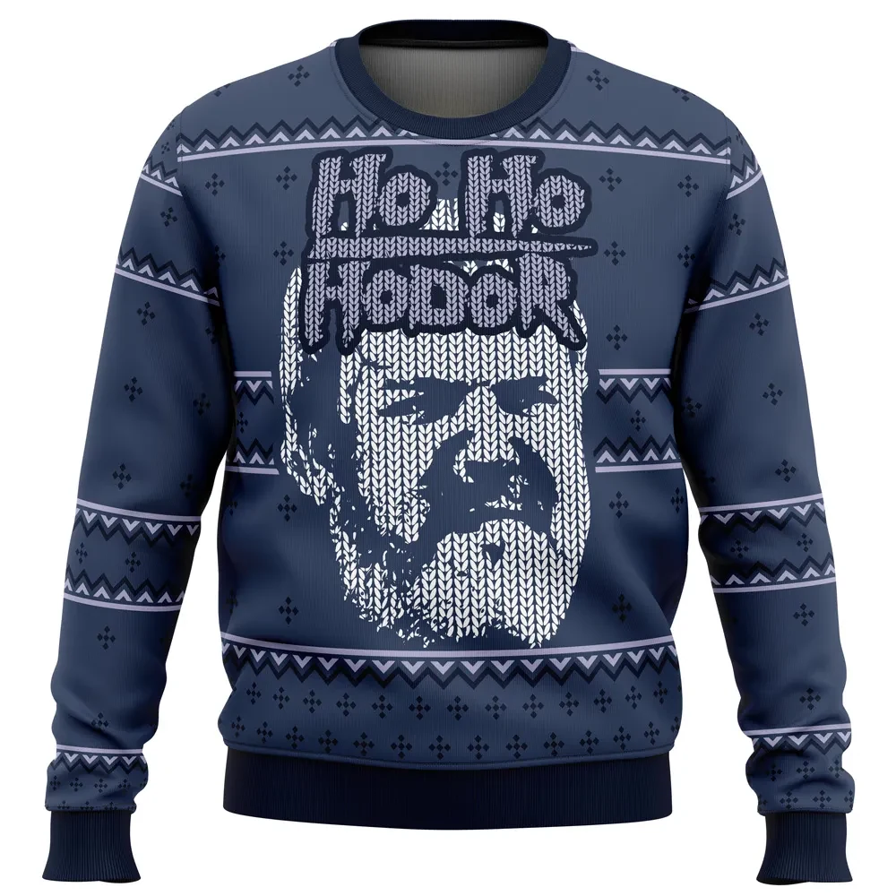 Ho Ho Hodor Ugly Christmas Sweater, Game of Thrones Holiday Sweater, Funny TV Xmas Gift, Hodor Portrait Unisex All Over Print Crewneck Pullover