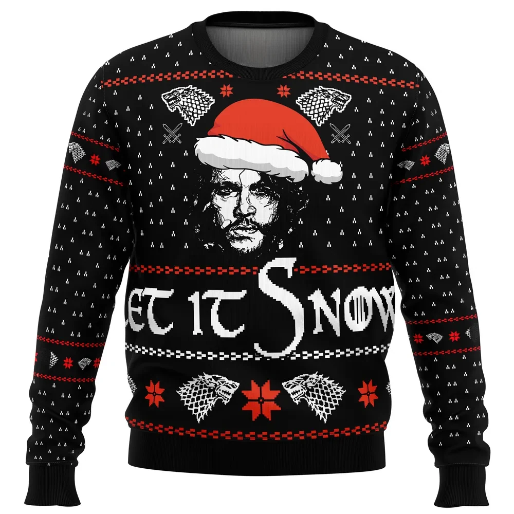 Game of Thrones Let It Snow Ugly Christmas Sweater, Jon Snow Holiday Sweater, House Stark Direwolf Sigil Design, TV Fan Xmas Gift for Fans