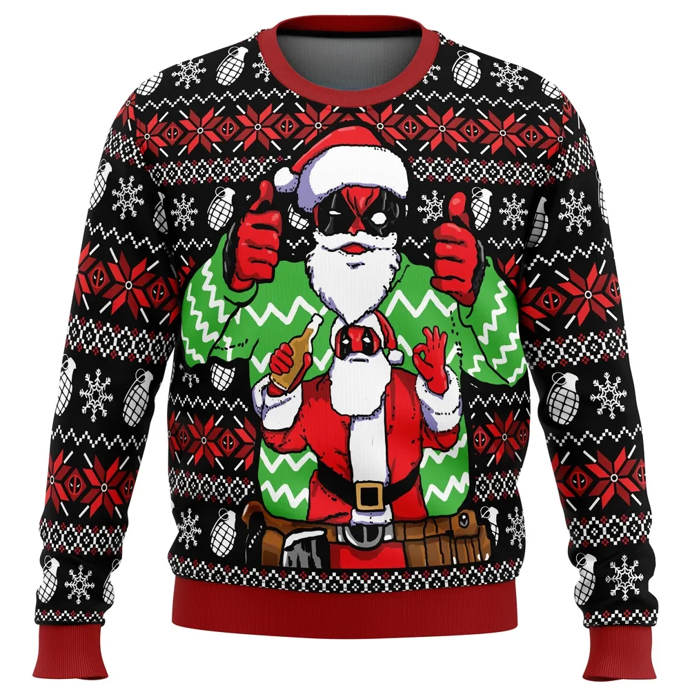 Christmas Deadpool Marvel Ugly Christmas Sweater, Santa Deadpool Superhero Holiday Sweater, Funny Thumbs Up Xmas Gift for Marvel Fans