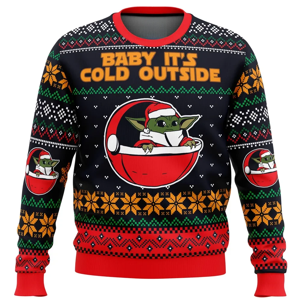 Baby It's Cold Outside Baby Yoda Grogu Star Wars Ugly Christmas Sweater, The Mandalorian Holiday Sweater, Unisex All Over Print Xmas Sweater