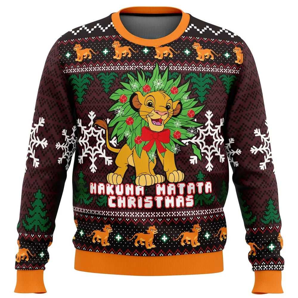 Hakuna Matata Christmas Lion King Ugly Christmas Sweater, Simba Disney Holiday Sweater, Movie Xmas Gift for Family, Unisex All Over Print Top