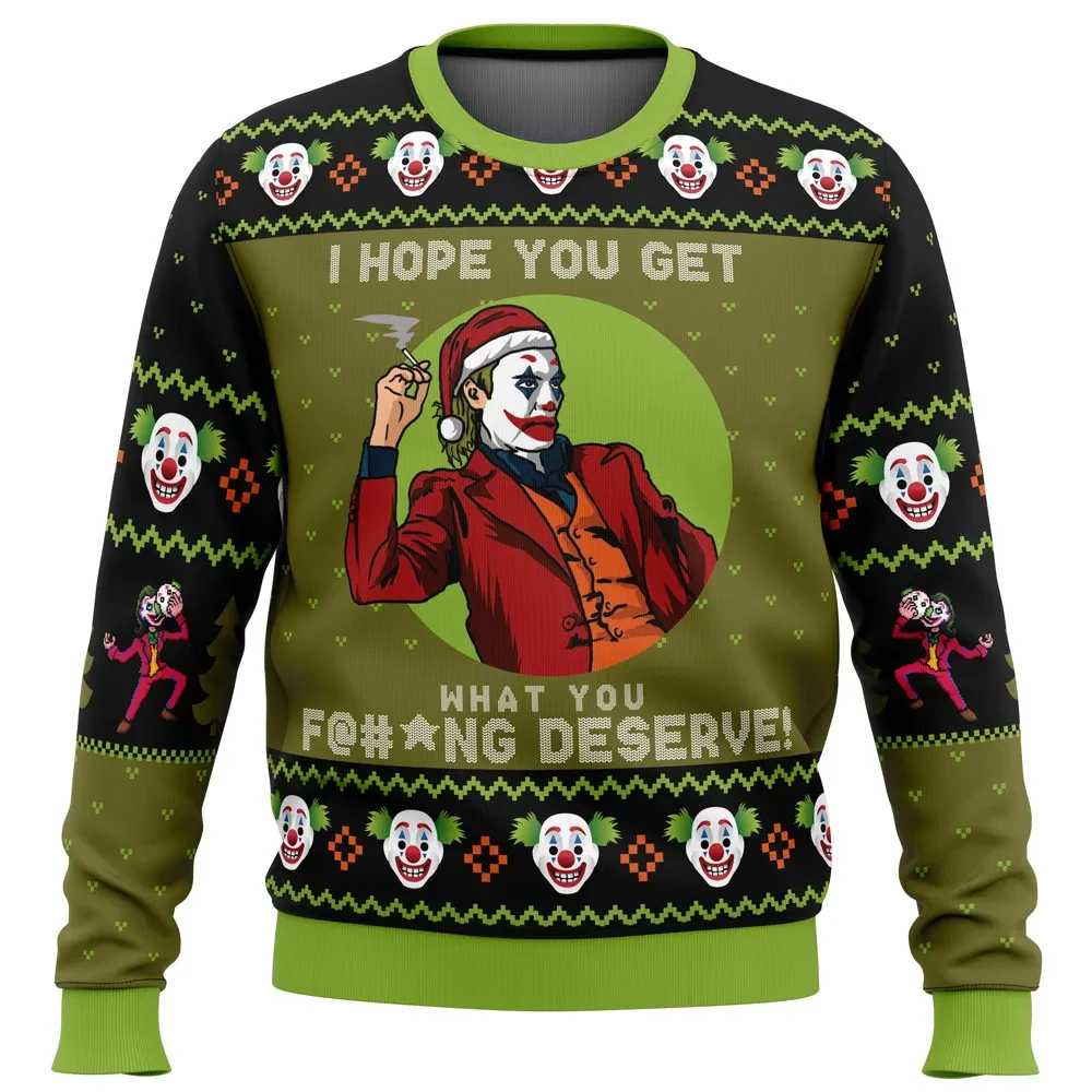 I Hope You Get What You Deserve Joker Ugly Christmas Sweater, Joaquin Phoenix Joker Movie Holiday Sweater, Xmas Jumper