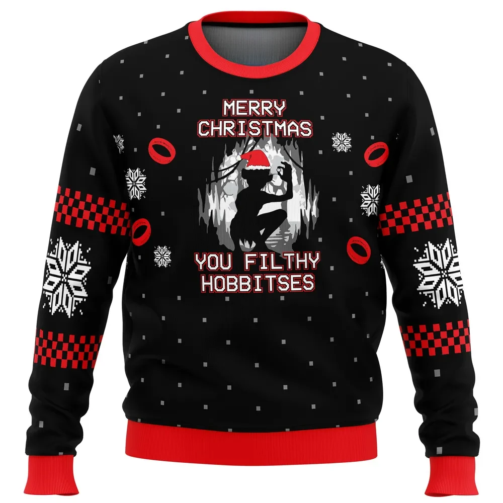 Merry Christmas You Filthy Hobbitses LOTR Ugly Christmas Sweater, Lord of the Rings Gollum Holiday Sweater, Movie Xmas Jumper