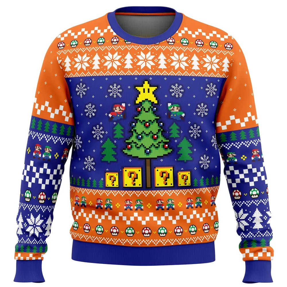 Bros Christmas Super Mario Bros Ugly Christmas Sweater, Mario and Luigi Pixel Holiday Sweater, Retro Nintendo Gamer Xmas Gift for Siblings