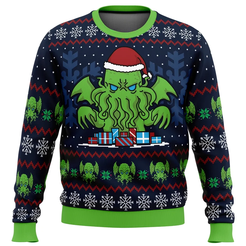 Call of Christmas Cthulhu Ugly Christmas Sweater, Lovecraft Horror Holiday Sweater, Santa Hat Elder God Pullover, Funny Xmas Gift