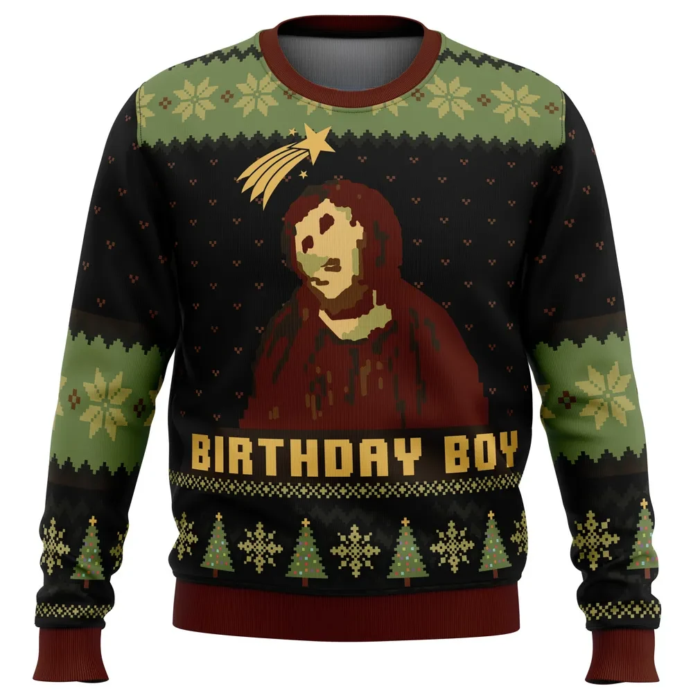 Birthday Boy Ruined Fresco of Jesus Ugly Christmas Sweater, Funny Ecce Homo Holiday Sweatshirt, Meme Xmas Gift, Unisex All Over Print