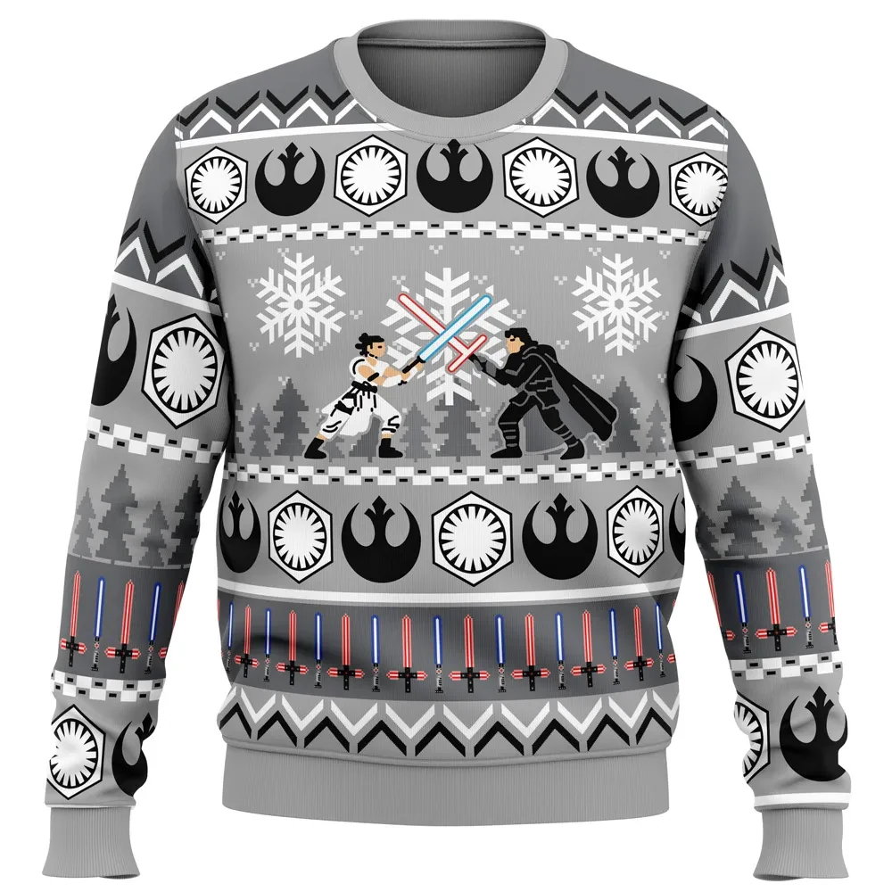 The Rise of the Holidays Star Wars Ugly Christmas Sweater, Rey vs Kylo Ren Holiday Sweater, Lightsaber Duel in the Snow, Movie Xmas Gift for Fans