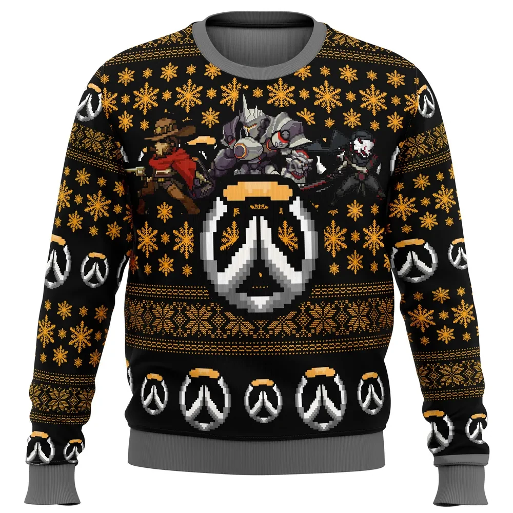 Overwatch Symbol Ugly Christmas Sweater, Overwatch Gamer Holiday Sweater, McCree Reinhardt Reaper Video Game Xmas Gift, Unisex Sweatshirt