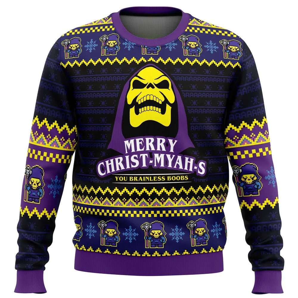 Myah-rry Christ-Myahs Skeletor Ugly Christmas Sweater, He-Man Masters of the Universe Holiday Sweater, Cartoon Xmas Sweater