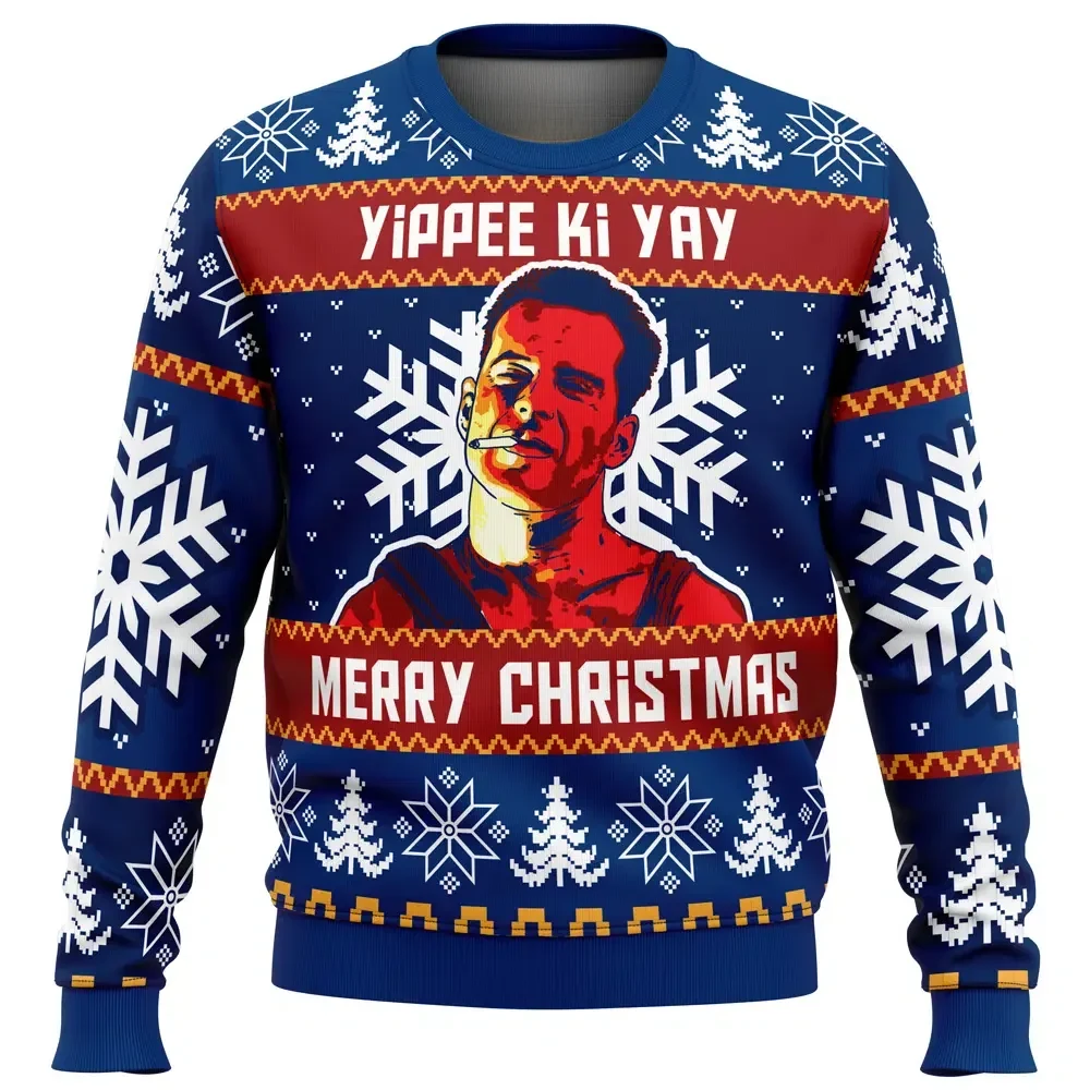 Yippee Ki Yay Merry Christmas Die Hard Ugly Christmas Sweater, John McClane Holiday Sweater, Classic Action Movie Xmas Gift for Fans