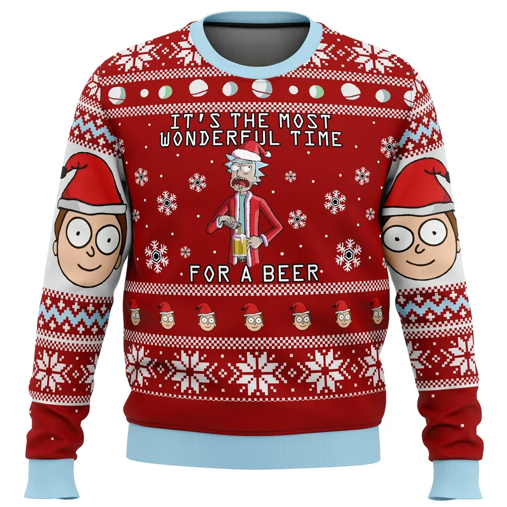 Time for a Beer Rick and Morty Ugly Christmas Sweater, Most Wonderful Time Holiday Sweater, Santa Rick Funny Xmas Gift, Unisex Sweatshirt