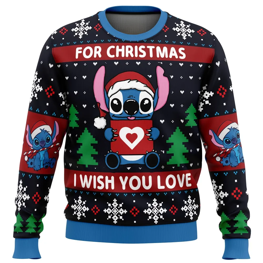Christmas Love Stitch Ugly Christmas Sweater, Lilo and Stitch I Wish You Love Holiday Sweatshirt, Disney Xmas Party Gift for Stitch Fans