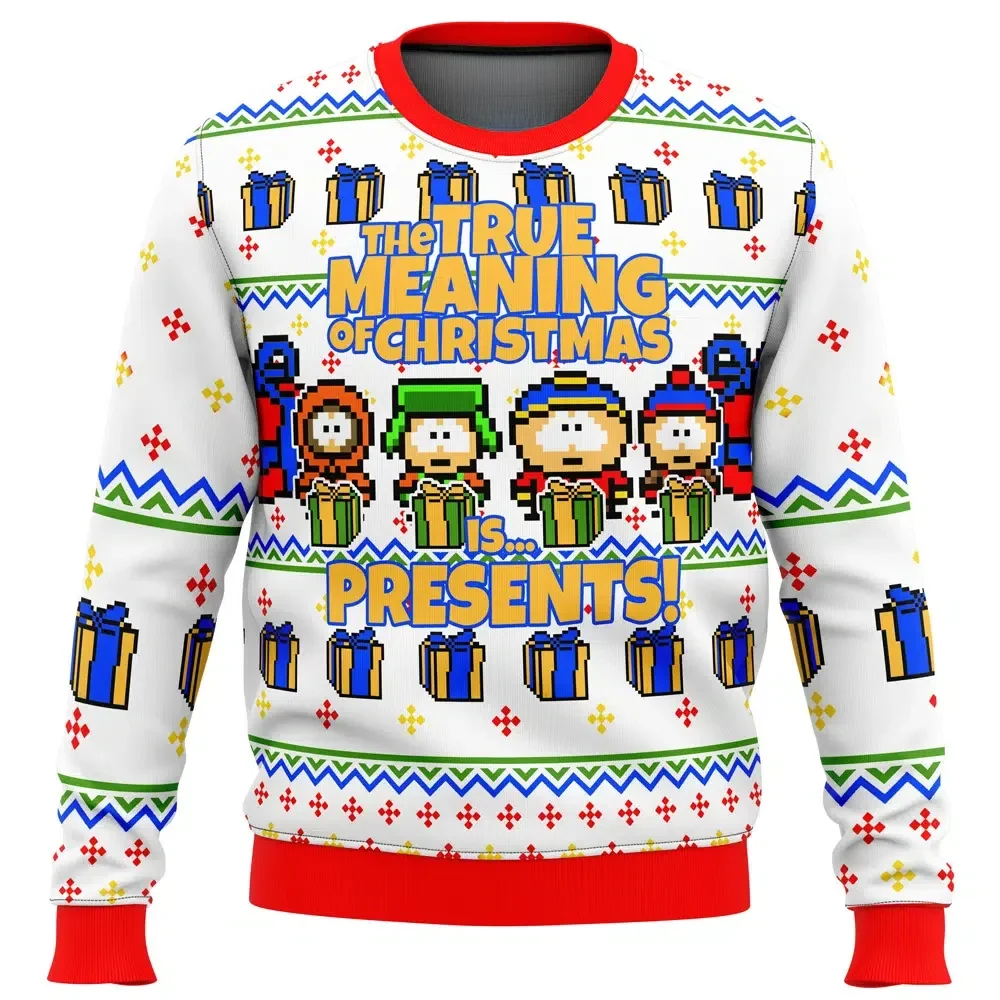 South Park The True Meaning of Christmas Is Presents Ugly Christmas Sweater, South Park Cartoon Holiday Sweater, Unisex Xmas Jumper