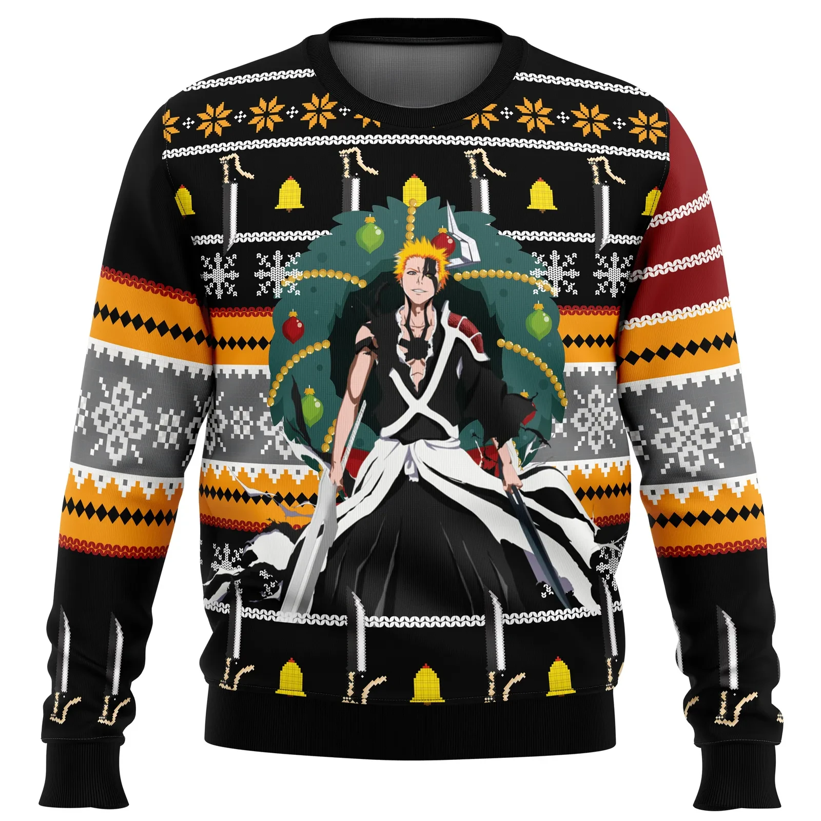 Ichigo True Bankai Bleach Ugly Christmas Sweater, Ichigo Kurosaki Holiday Sweater, Soul Reaper Anime Pullover, Xmas Gift for Fans