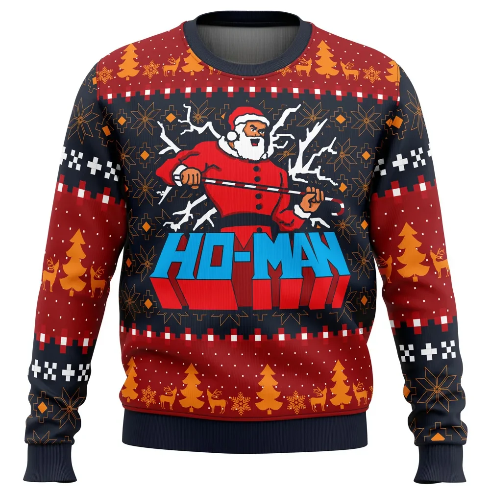 Ho-Man Santa Claus Ugly Christmas Sweater, He-Man Parody Holiday Sweatshirt, Funny 80s Cartoon Xmas Gift, Unisex All Over Print