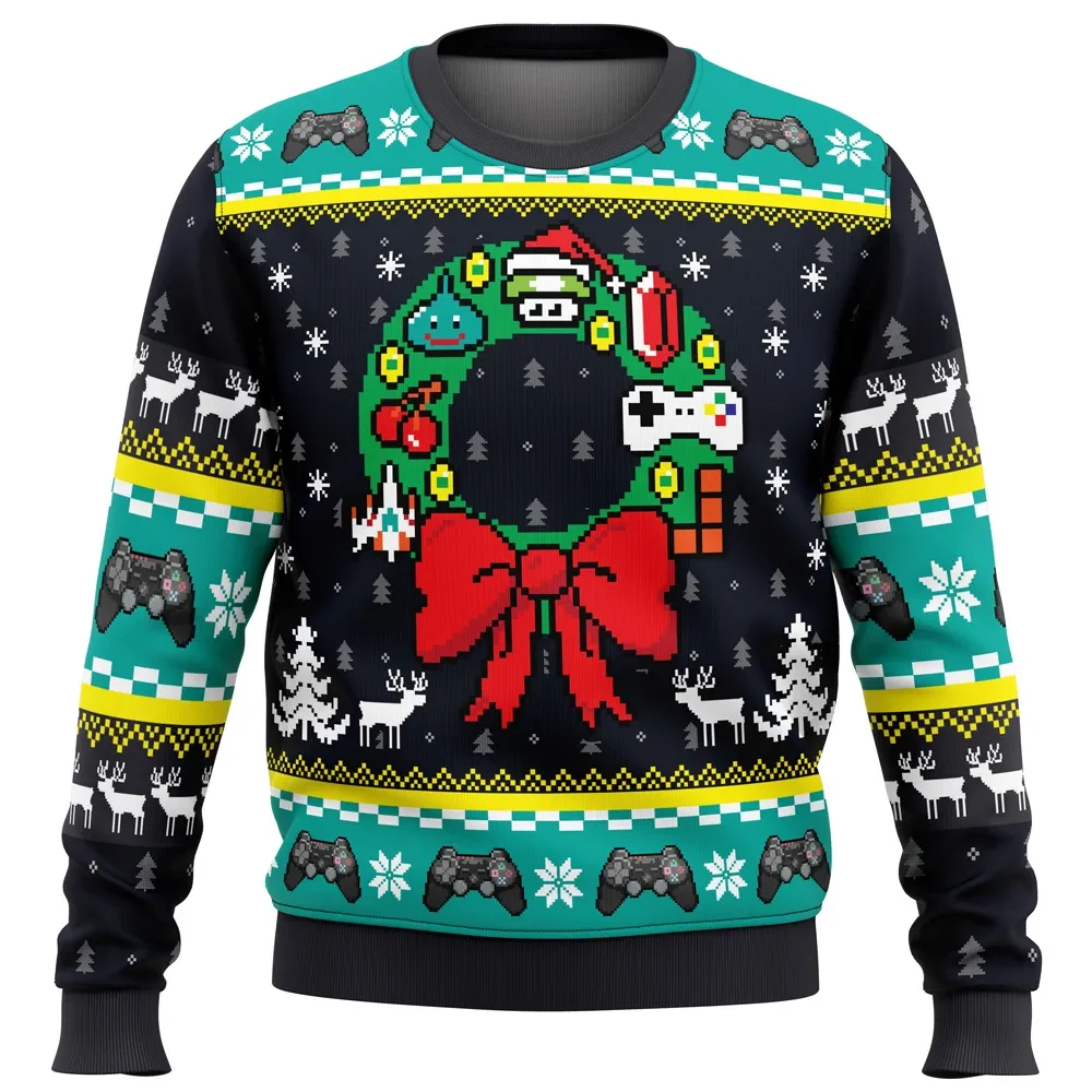 Game On Gamer Ugly Christmas Sweater, Video Game Wreath Holiday Sweater, Retro Controller Unisex Sweatshirt, Gamer Xmas Gift for Christmas Party