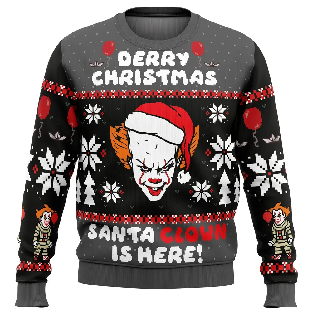 Derry Christmas Pennywise the Clown Ugly Christmas Sweater, Santa Clown Is Here It Movie Horror Holiday Sweatshirt, Scary Xmas Gift