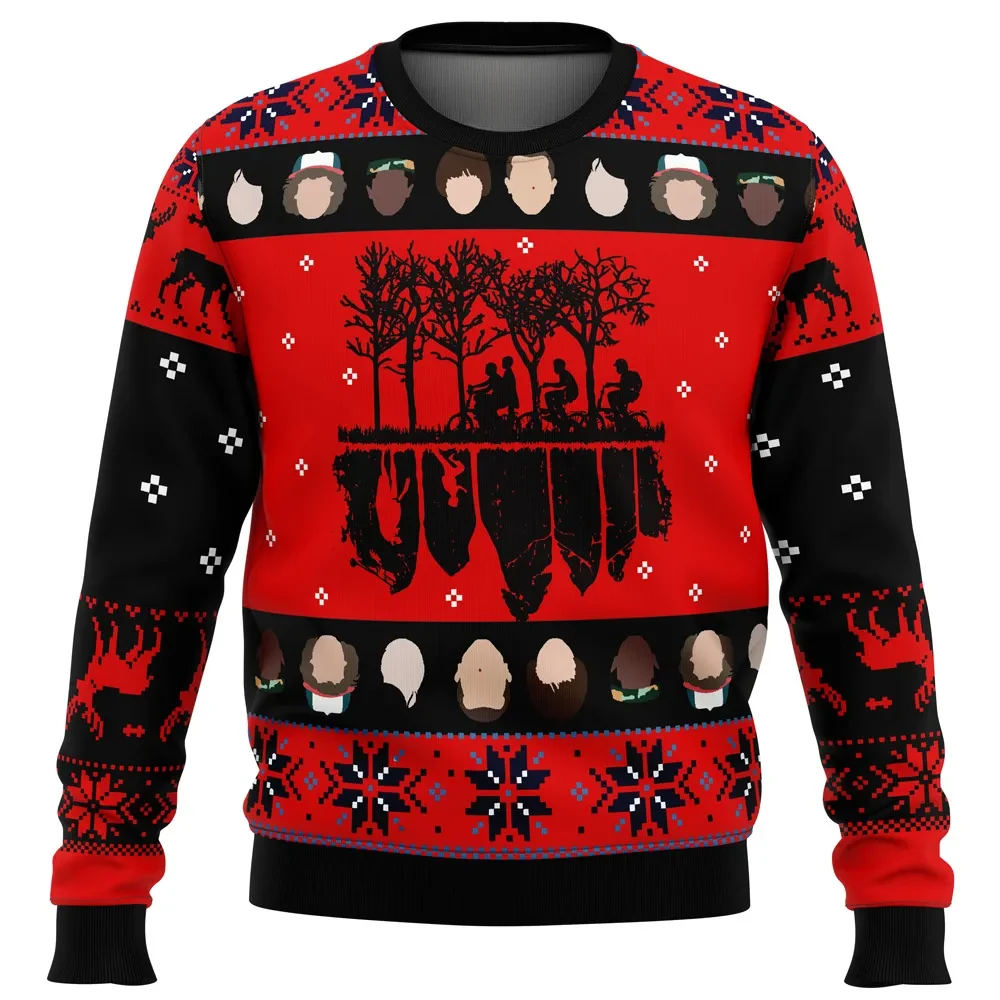 Stranger Things Ugly Christmas Sweater, Upside Down Netflix Holiday Sweater, Kids on Bikes Silhouette Xmas Sweatshirt, TV Show Gift for Fans