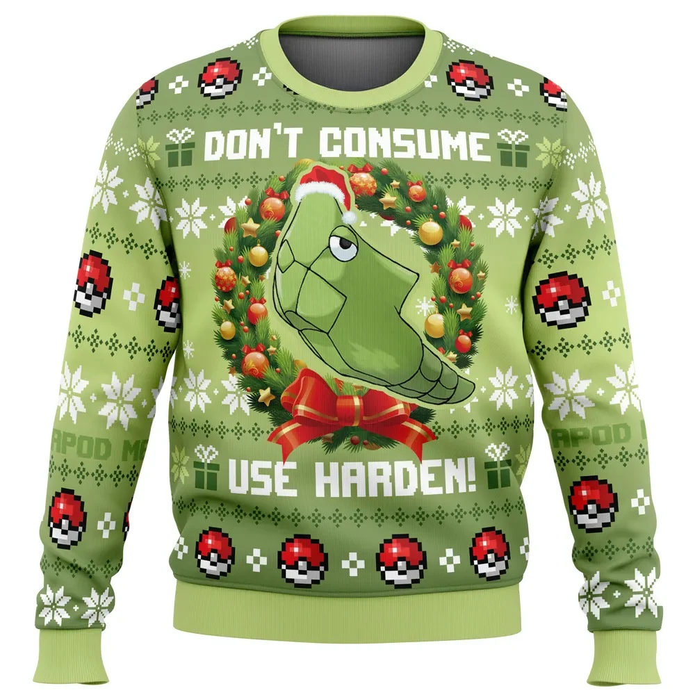 Don't Consume Use Harden Metapod Pokemon Ugly Christmas Sweater, Poke Ball Wreath Pokemon Holiday Sweater, Funny Gamer Xmas Gift
