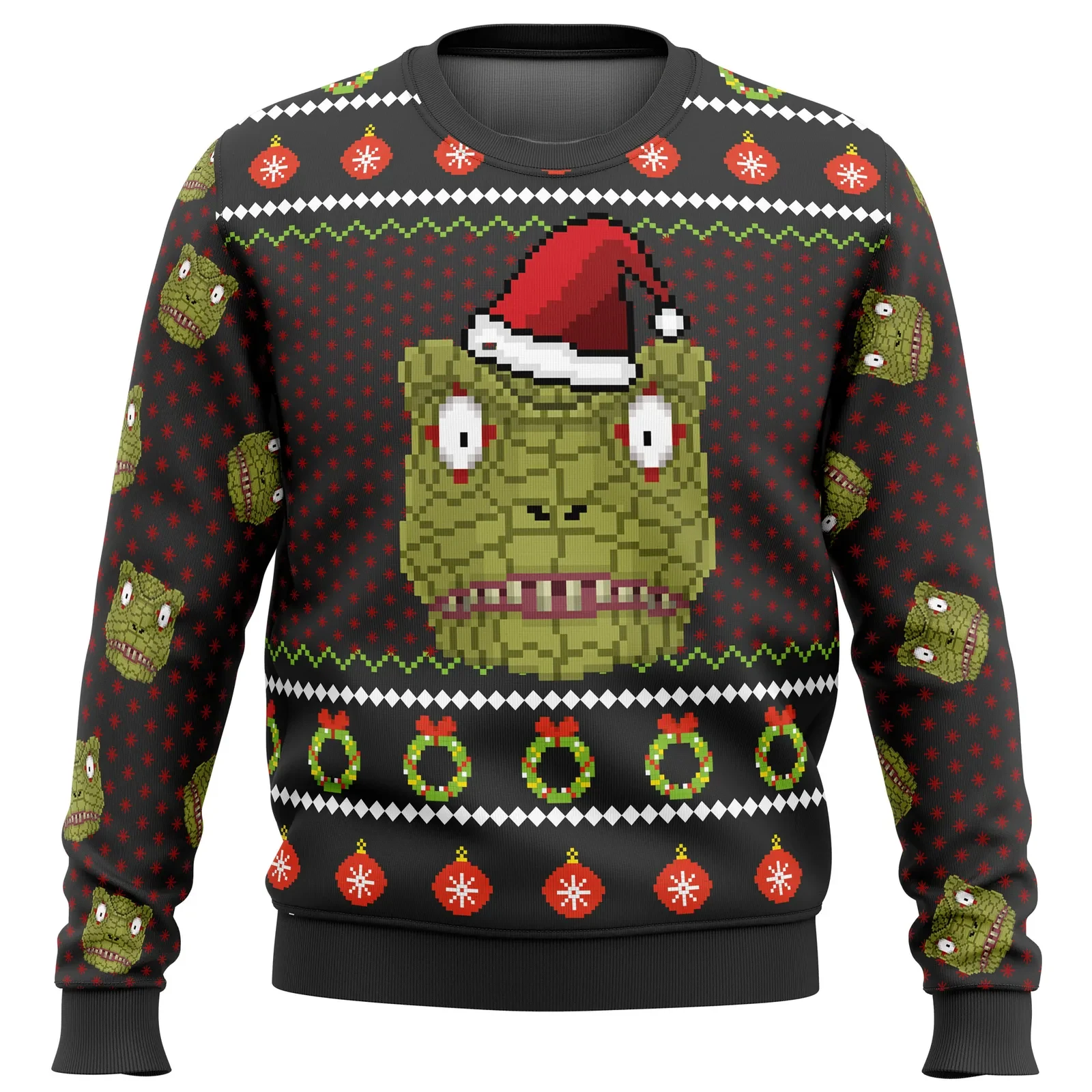 Kaiman Dorohedoro Ugly Christmas Sweater, Dorohedoro Holiday Sweater, Unisex All Over Print Pixel Art Lizard Head Anime Xmas Gift for Fans