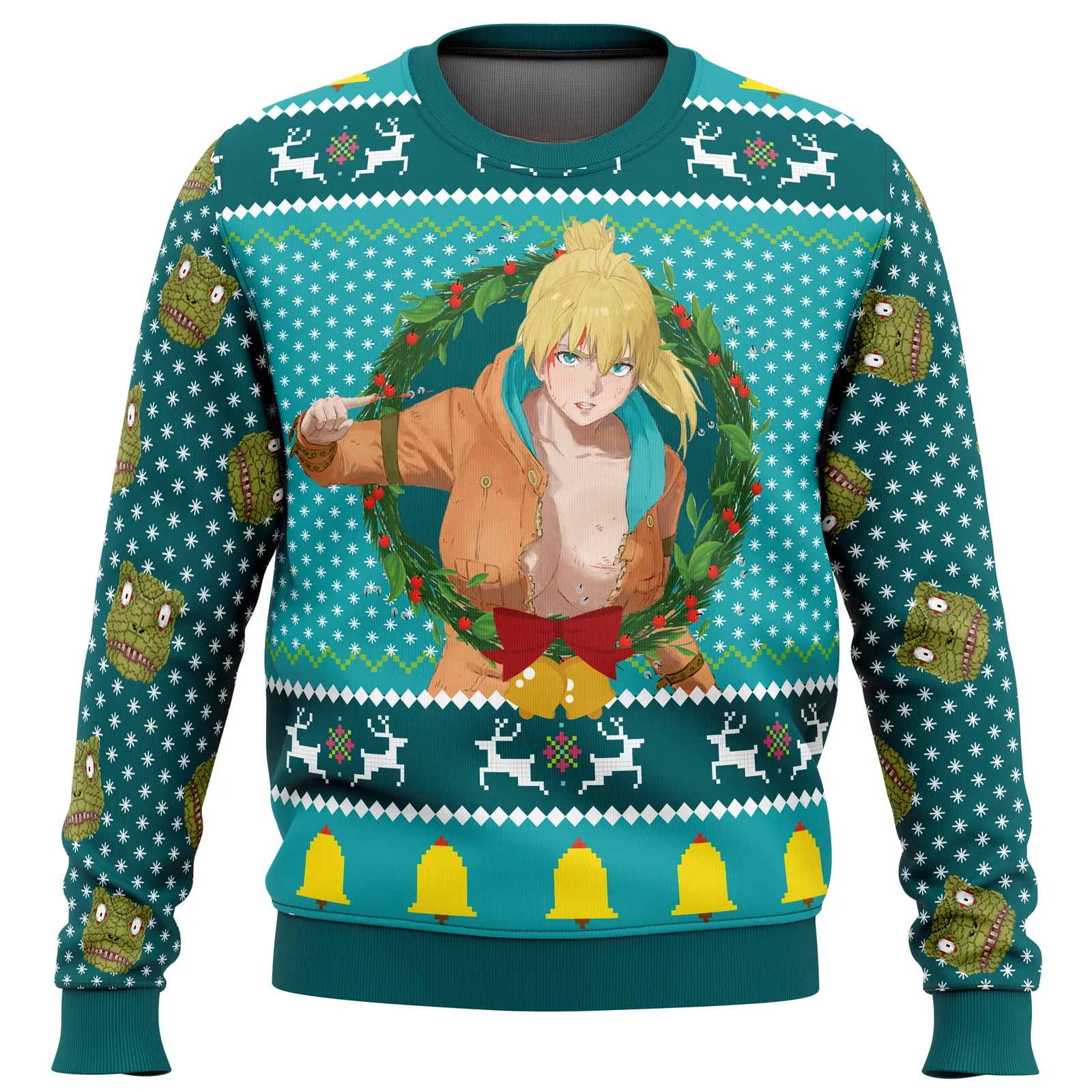 Nikaido Dorohedoro Ugly Christmas Sweater, Dorohedoro Anime Holiday Sweater, Caiman Lizard Head Dark Fantasy Anime Xmas Gift for Fans